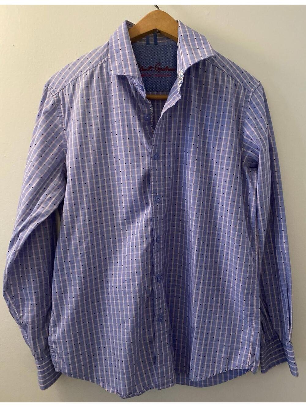 Robert Graham Men's S Blue Purple Check Dots & Floral Trim LS Shirt Button Up - Picture 2 of 7